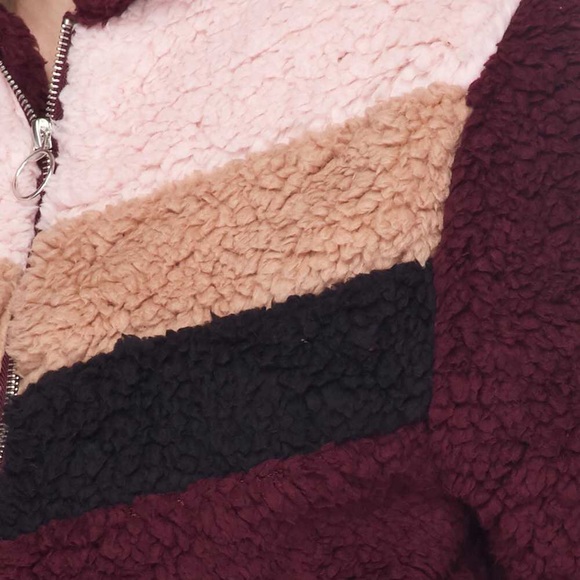 Burgundy Chevron Fleece Jacket - Picture 4 of 4